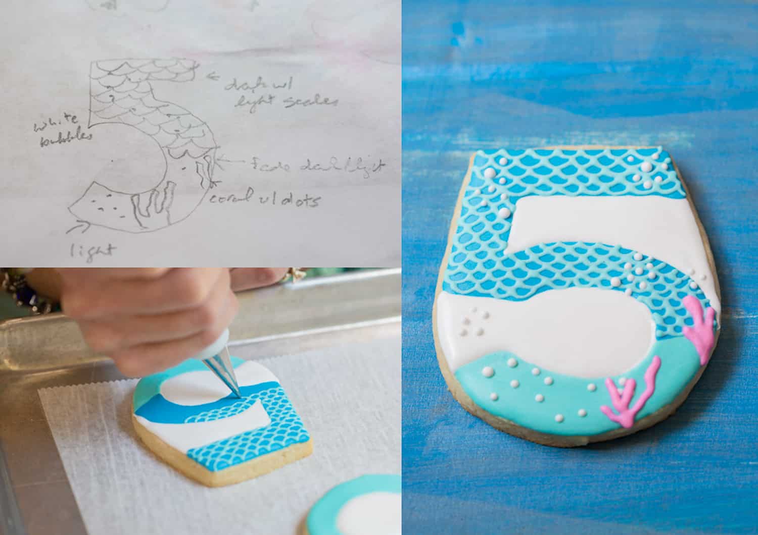 Susan Block hand decorating a sugar cookie based on a sketch.