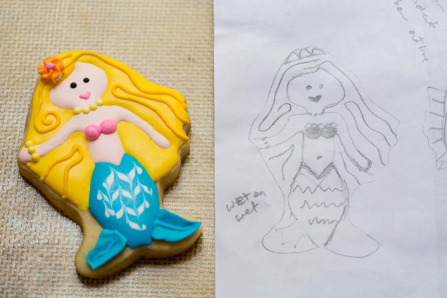 Mermaid cookie and sketch