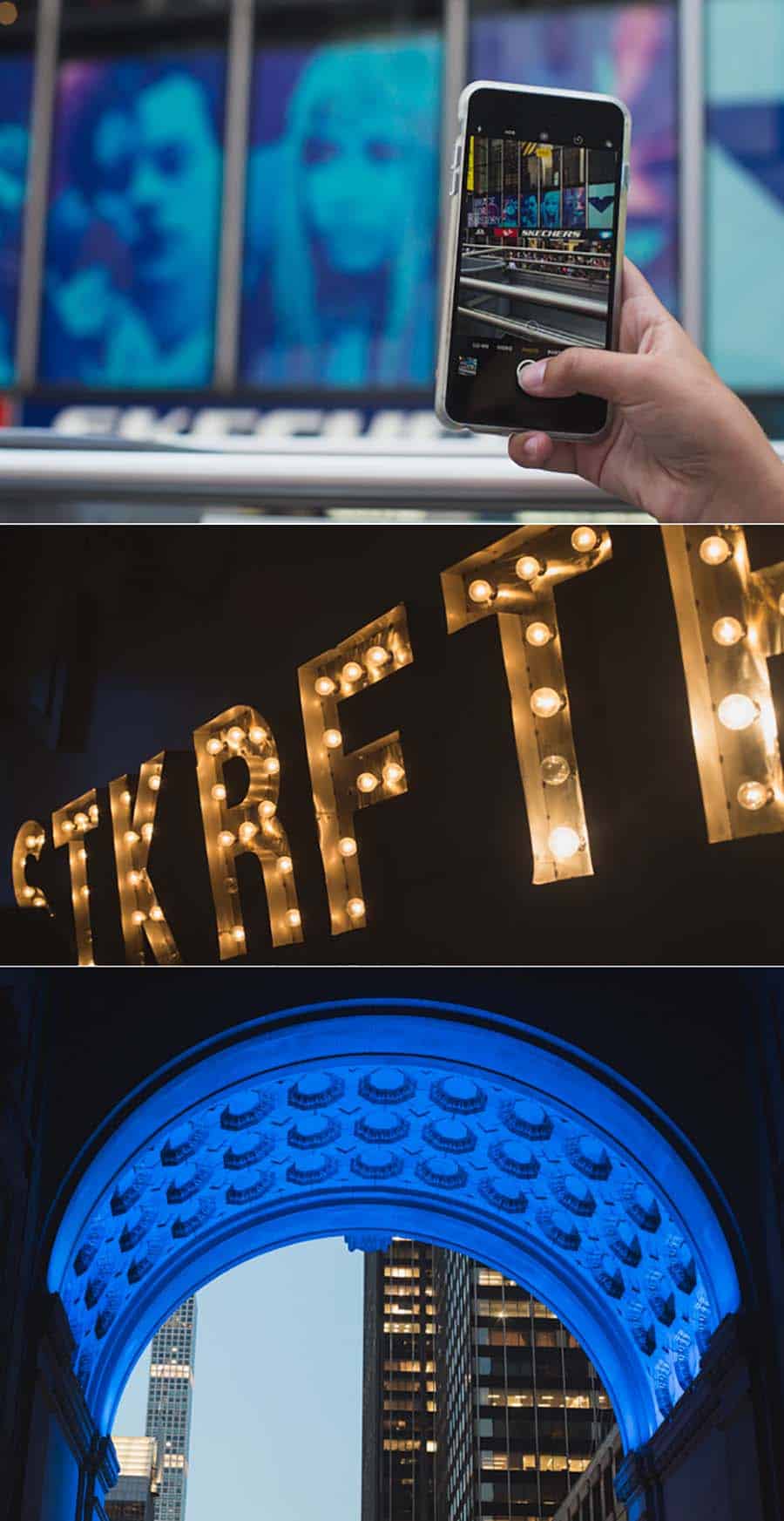 big red bus tour harry styles billboard in times square blue arch